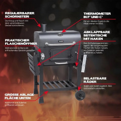 Taino Hero XL Holzkohlegrill Set BBQ Grillwagen Smoker Räucherofen Kohle