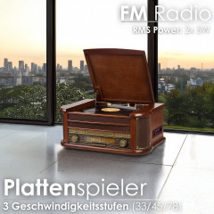 CYBERLUX CL-3010 Plattenspieler Nostalgie Musikanlage Kompaktanlage Retro (Bolton Brown)