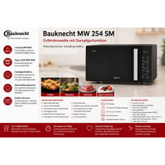 BAUKNECHT M254SM, Mikrowelle mit Grill und Dampfgarfunktion (900 Watt, 25 l Garraum-Volumen, Grillfunktion & Dampffunktion)