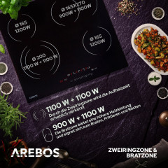 AREBOS ® Glaskeramik autark 59 cm Glaskeramikkochfeld (52 cm breit, 4 Kochfelder)