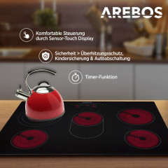 AREBOS | 8700 W | 5 Kochzonen | 77 cm | autark | inkl. Dreiringzone und Bräterzone Glaskeramik (77,0 cm breit, 5 Kochfelder)