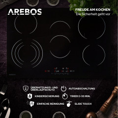 AREBOS | 8700 W | 5 Kochzonen | 77 cm | autark | inkl. Dreiringzone und Bräterzone Glaskeramik (77,0 cm breit, 5 Kochfelder)