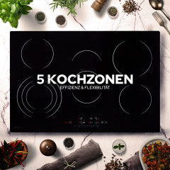 AREBOS | 8700 W | 5 Kochzonen | 77 cm | autark | inkl. Dreiringzone und Bräterzone Glaskeramik (77,0 cm breit, 5 Kochfelder)