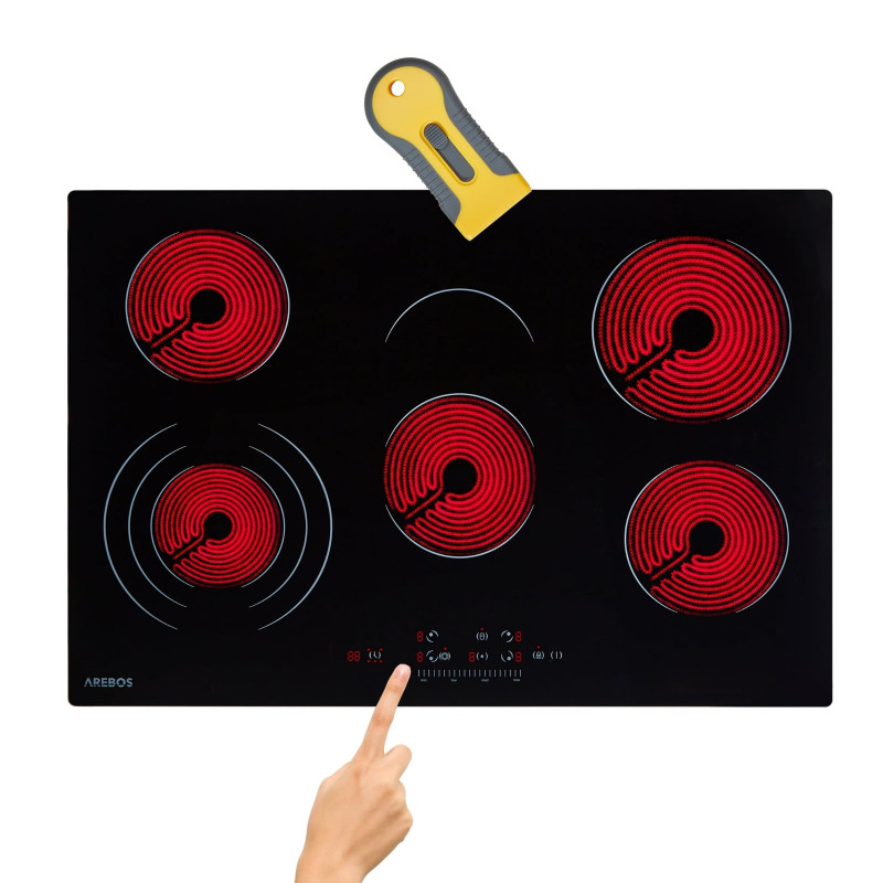 AREBOS | 8700 W | 5 Kochzonen | 77 cm | autark | inkl. Dreiringzone und Bräterzone Glaskeramik (77,0 cm breit, 5 Kochfelder)