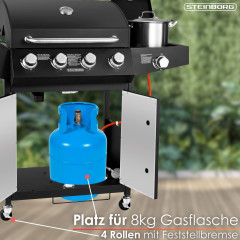STEINBORG SB-8180 Profi-Gasgrill, Santorino Schwarz