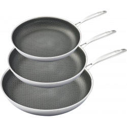 HENSSLERS Pfannen-Set Edelstahl Set, 1x Bratpfanne Ø 20 cm, 1x Bratpfanne Ø 24 cm, 1x Bratpfanne Ø 28 cm, 3 Stk. tlg. 3-Schicht Material, Wabenstruktur und Antihaftbeschichtung, Induktion HENSSLERS Pfannen-Set Edelstahl Set, 1x Bratpfanne Ø 20 cm, 1x Bratpfanne Ø 24 cm, 1x Bratpfanne Ø 28 cm, 3 Stk. tlg. 3-Schicht Material, Wabenstruktur und Antihaftbeschichtung, Induktion