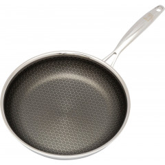 HENSSLERS Pfannen-Set Edelstahl Set, 1x Bratpfanne Ø 20 cm, 1x Bratpfanne Ø 24 cm, 1x Bratpfanne Ø 28 cm, 3 Stk. tlg. 3-Schicht Material, Wabenstruktur und Antihaftbeschichtung, Induktion