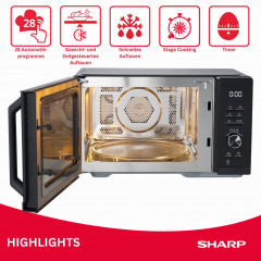 SHARP RCA271TB, Mikrowelle mit Grill und Heißluft (900 Watt, Grillfunktion, Heißluftfunktion)