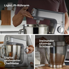 KENWOOD Titanium Chef Baker XL KVL85.004SI mit integrierter Waage, Patisserie-Set und 2 Rührschüsseln Küchenmaschine Silber (Rührschüsselkapazität: 7 l, 1200 Watt)