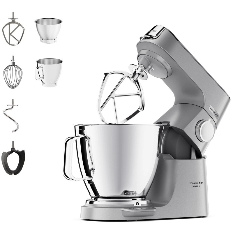 KENWOOD Titanium Chef Baker XL KVL85.004SI mit integrierter Waage, Patisserie-Set und 2 Rührschüsseln Küchenmaschine Silber (Rührschüsselkapazität: 7 l, 1200 Watt)