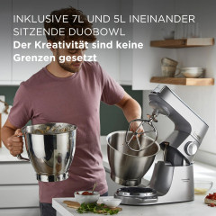 KENWOOD Titanium Chef Baker XL KVL85.004SI mit integrierter Waage, Patisserie-Set und 2 Rührschüsseln Küchenmaschine Silber (Rührschüsselkapazität: 7 l, 1200 Watt)