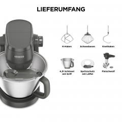 KENWOOD KHC 30.045 GY Multi Tasker, 7 Stufen + Pulsfunktion, inkl. 6 Zubehörteile – ideal für Kneten, Mixen & Backen, Küchenmaschine Grau (Rührschüsselkapazität: 4,3 l, 1000 Watt)