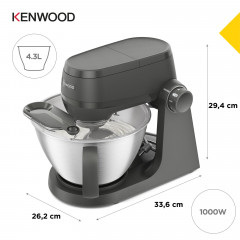 KENWOOD KHC 30.045 GY Multi Tasker, 7 Stufen + Pulsfunktion, inkl. 6 Zubehörteile – ideal für Kneten, Mixen & Backen, Küchenmaschine Grau (Rührschüsselkapazität: 4,3 l, 1000 Watt)