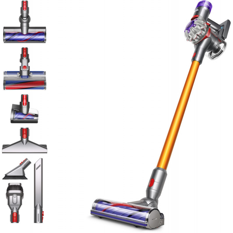 V8 Absolute Akku-Stielstaubsauger silber/gelb, 115 W, 40 min Laufzeit, 0,54 l Staubvolumen, Elektro-Bodenbürste