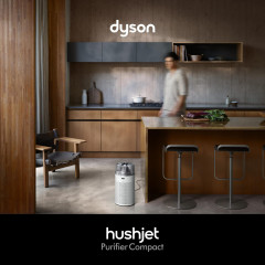 DYSON 491355-01 HUSHJETT PURIFIER COMPACT Luftreiniger Weiß/Silber (19 Watt, Raumgröße: 100 m², 360°elektrostatischer Filter / 360°Aktivkohlefilter)