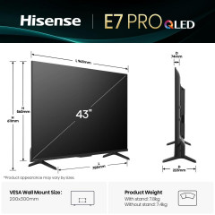 HISENSE TV PRO QLED 4k, 144Hz, 300 Nits QLED TV (Flat, 43 Zoll / 109,2 cm, UHD 4K, SMART TV)