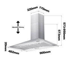 CIARRA CBCS9201, Dunstabzugshaube (900 mm breit, 432 mm tief)
