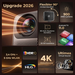 ULTIMEA Nova C40 Smart Projektor, Android TV, 90° Gimbal Beamer(Full-HD, 900 ANSI-Lumen)