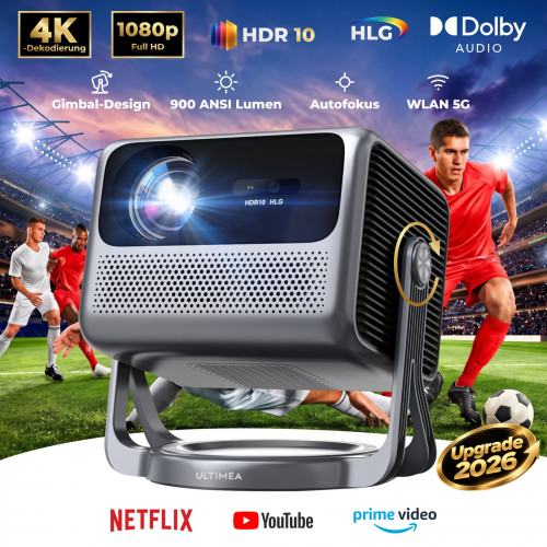 ULTIMEA Nova C40 Smart Projektor, Android TV, 90° Gimbal Beamer(Full-HD, 900 ANSI-Lumen)