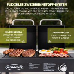 HOMAVO Gas-Holzkohle-Kombigrill,G031401 Gasgrill, Schwarz