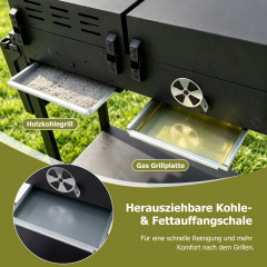 HOMAVO Gas-Holzkohle-Kombigrill,G031401 Gasgrill, Schwarz