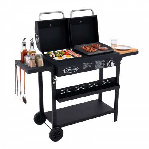 HOMAVO Gas-Holzkohle-Kombigrill,G031401 Gasgrill, Schwarz