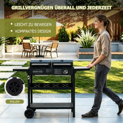HOMAVO Gas-Holzkohle-Kombigrill,G031401 Gasgrill, Schwarz