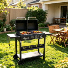 HOMAVO Gas-Holzkohle-Kombigrill,G031401 Gasgrill, Schwarz