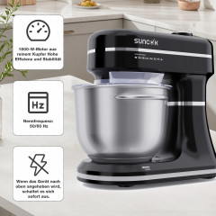 SUNCOK B03P-schwarz Küchenmaschine schwarz (Rührschüsselkapazität: 5,5 l, 1500 Watt)