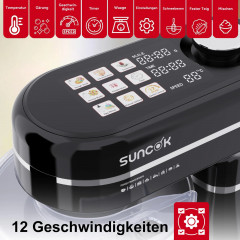 SUNCOK B03P-schwarz Küchenmaschine schwarz (Rührschüsselkapazität: 5,5 l, 1500 Watt)