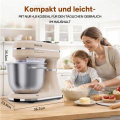 SUNCOK B03P-Cremeweiß Küchenmaschine Cremeweiß (Rührschüsselkapazität: 5,5 l, 1500 Watt)