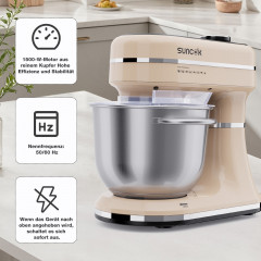 SUNCOK B03P-Cremeweiß Küchenmaschine Cremeweiß (Rührschüsselkapazität: 5,5 l, 1500 Watt)
