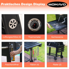 HOMAVO BBQ-DC Holzkohlegrill, Schwarz