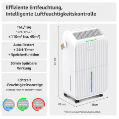 7MAGIC PD22 Luftentfeuchter Weiß, Entfeuchterleistung: 16 l/d, Raumgröße: 253 m³)
