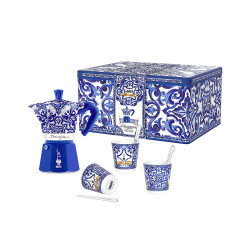 Bialetti Moka 6 Cup, 3 Cups, and Stirrers Mediterranean Blue