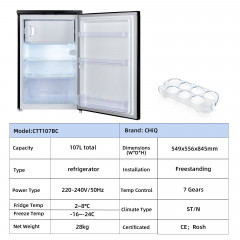 CHIQ CTT107BC LED Light Auto Drain Kühlgefrierkombination (C, 845 mm hoch, Schwarz)