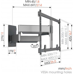 VOGEL´S TVM 5859 TV Wandhalterung, max. 100 Zoll, Ausziehbar, Schwenkbar, Schwarz