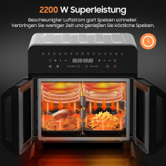 DEWELLING Dual Zone Heißluftfritteuse XXL Airfryer 23L Heißluftfriteuse 2200 Watt Schwarz