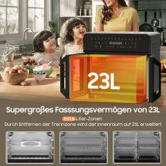 DEWELLING Dual Zone Heißluftfritteuse XXL Airfryer 23L Heißluftfriteuse 2200 Watt Schwarz