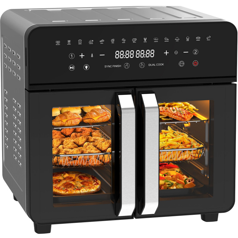 DEWELLING Dual Zone Heißluftfritteuse XXL Airfryer 23L Heißluftfriteuse 2200 Watt Schwarz