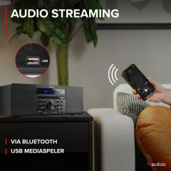 AUDIZIO Radio/CD-Player Prato DAB Radio, KW|DAB+|DAB, DAB, Bluetooth, Schwarz