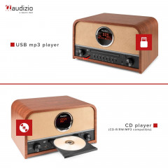 AUDIZIO Radio/CD-Player Salerno DAB Radio, KW|DAB+|DAB, FM, DAB+, DAB, Bluetooth, Braun