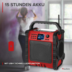 AUDIZIO Jobsite XL Baustellenradio, KW|DAB+|DAB, KW, DAB+, DAB, Bluetooth, Rot
