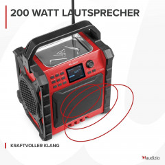 AUDIZIO Jobsite XL Baustellenradio, KW|DAB+|DAB, KW, DAB+, DAB, Bluetooth, Rot