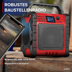 AUDIZIO Jobsite XL Baustellenradio, KW|DAB+|DAB, KW, DAB+, DAB, Bluetooth, Rot