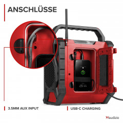 AUDIZIO Jobsite XL Baustellenradio, KW|DAB+|DAB, KW, DAB+, DAB, Bluetooth, Rot