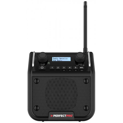 PerfectPro DABPRO Baustellenradio DAB+, UKW AUX, Bluetooth® stoßfest, spritzwassergeschützt, staubdicht Schwarz
