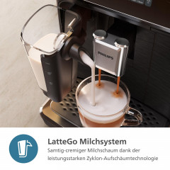 PHILIPS EP2331/10 Serie 2300 LatteGo 3 Kaffeespezialitäten Kaffeevollautomat Klavierlack-Schwarz