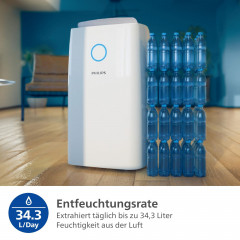 PHILIPS DE3306/11 Series 3000 4L Luftentfeuchter Weiß (258 Watt, Entfeuchterleistung: 34,3 l/d, Raumgröße: 150 m³)