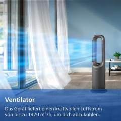 PHILIPS AMF970/10 Luftreiniger, Ventilator, Heizlüfter, Luftbefeuchter Anthrazitgrau/Aschgold (2200 Watt, Raumgröße: 48 m², 3-Schichten-HEPA-Filtersystem (Vorfilter, HEPA- und Aktivkohlefilter))
